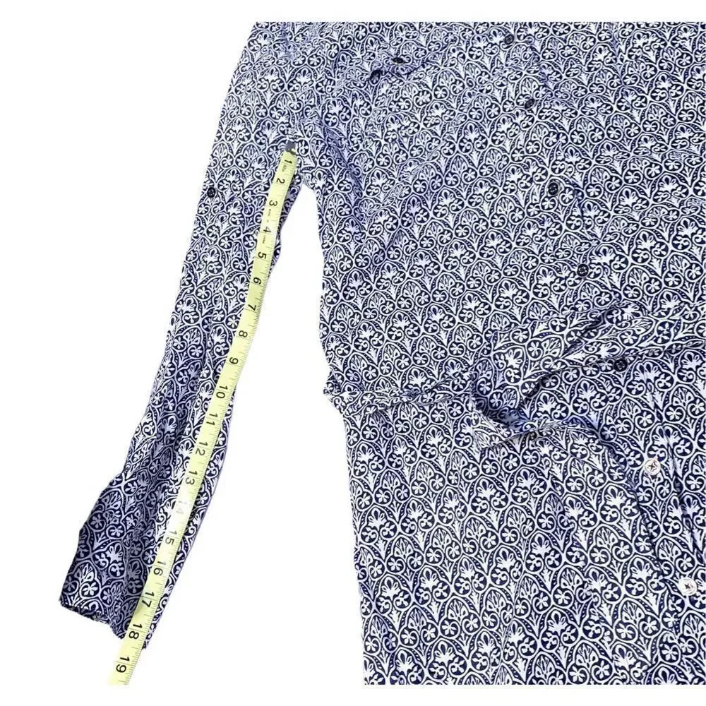 Tory Burch Blue Tile Printed White Button Up Belted Long Sleeve Work Dress Siz 8